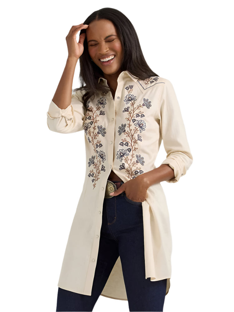 Dress LS Denim Snap Embrodery