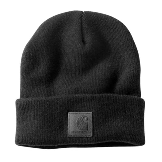 Hat Carhartt Rib Cuff Leather Logo Beanie