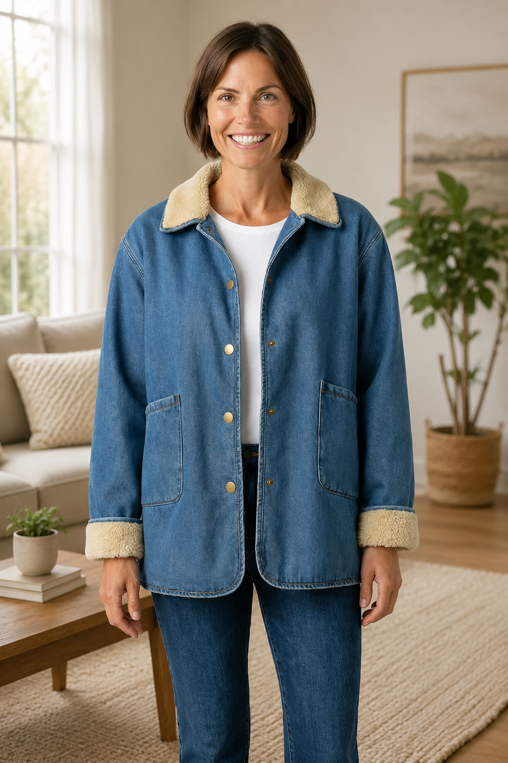 Jacket Jean Faux Fur Trim