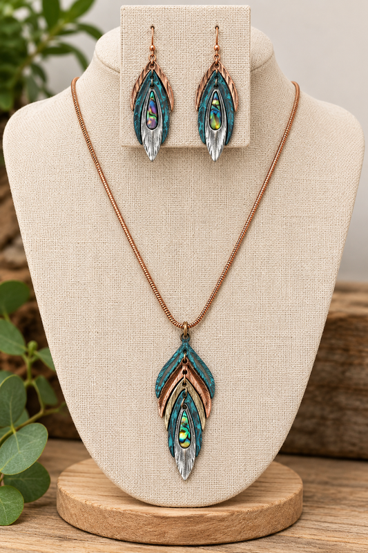 Necklace Set Feather Mixed Metals