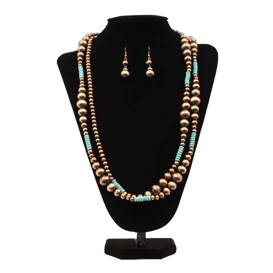 Rustic Couture Double Bead Earring & Necklace Set Copper