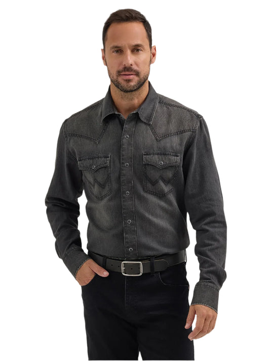 Wrangler Men's Retro Western Snap Long Sleeve Black