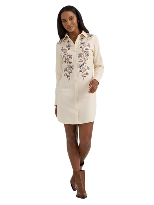 Dress LS Denim Snap Embrodery