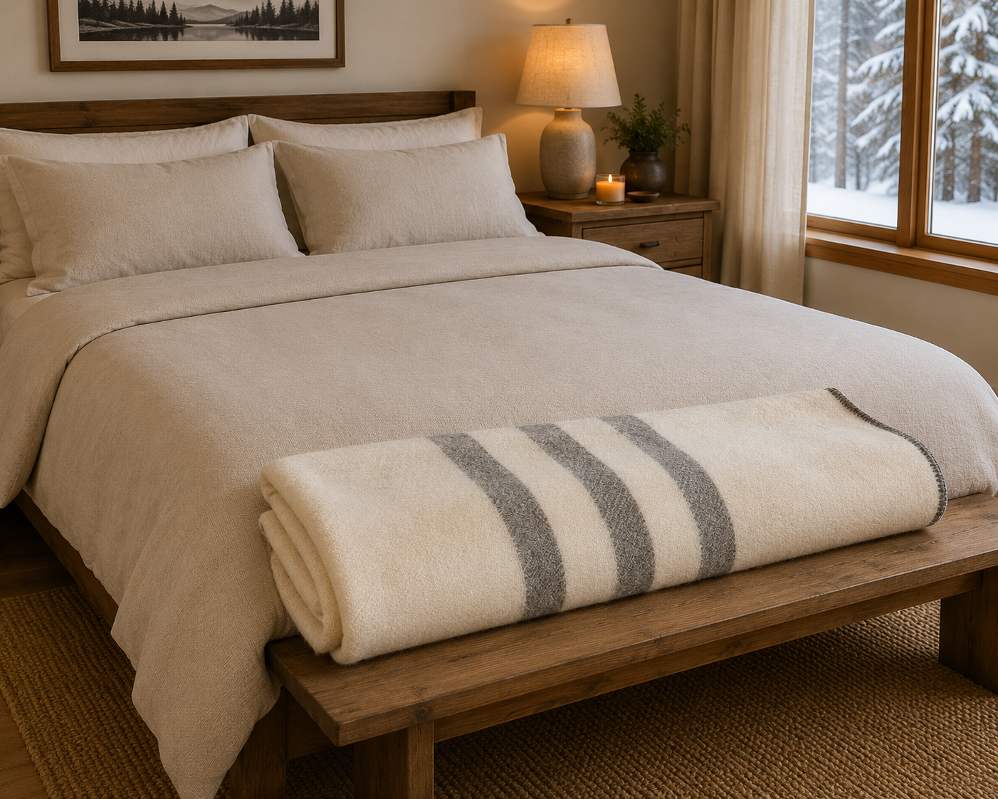 MacAusland Wool Blanket Queen Cream/Stripe🍁