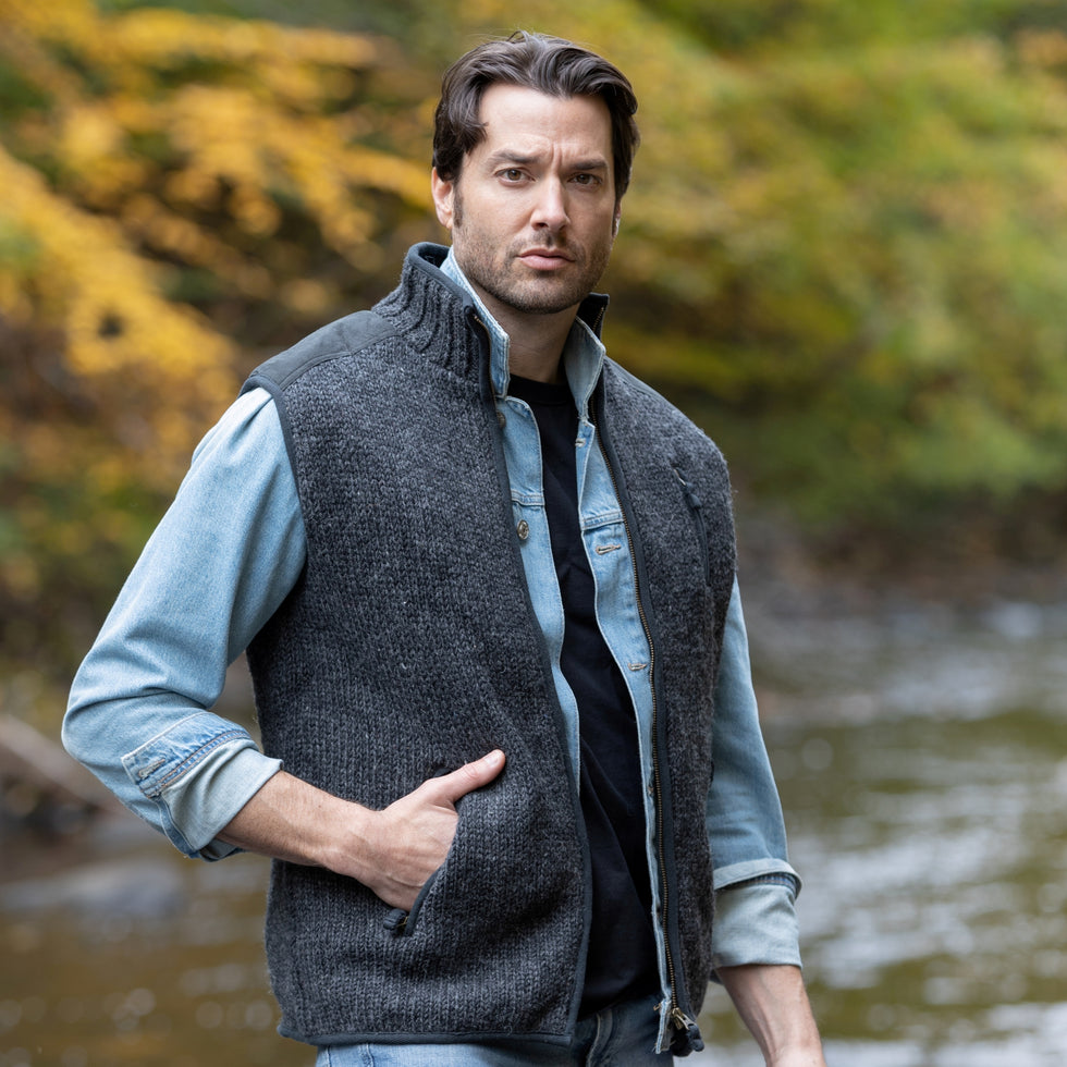 Vest Mens Wool Knit Zip