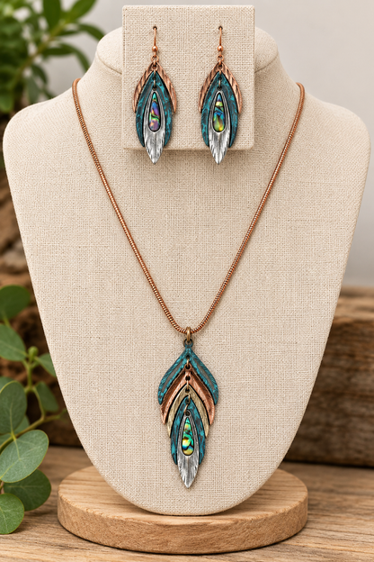 Necklace Set Feather Mixed Metals
