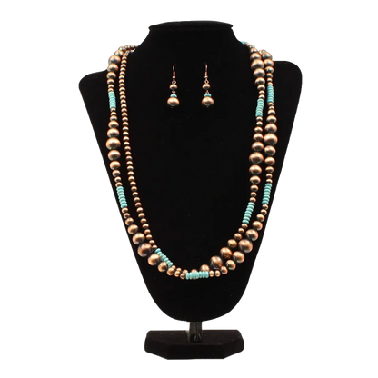 Rustic Couture Double Bead Earring & Necklace Set Copper