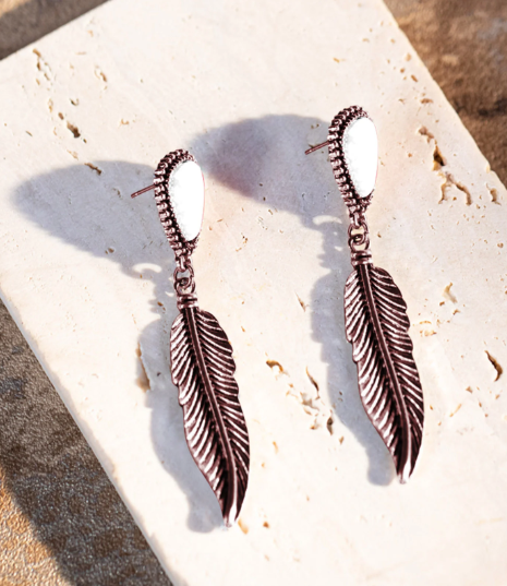 Rustic Couture Feather Stone Earring