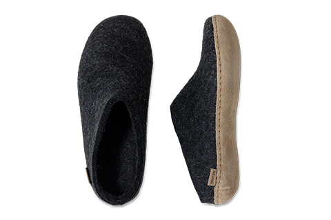 Glerup Men's Slip On Leather Bottom Slipper