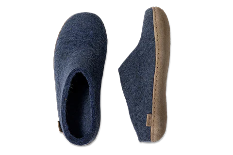 Glerup Women's Slip On Leather Bottom Slipper