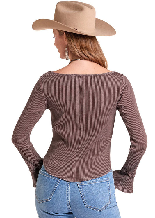 Top Bell Sleeve Rib Knit