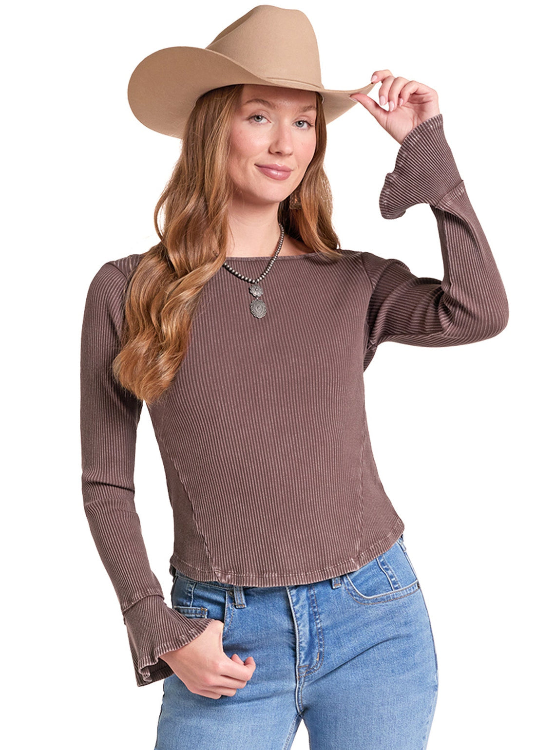 Top Bell Sleeve Rib Knit
