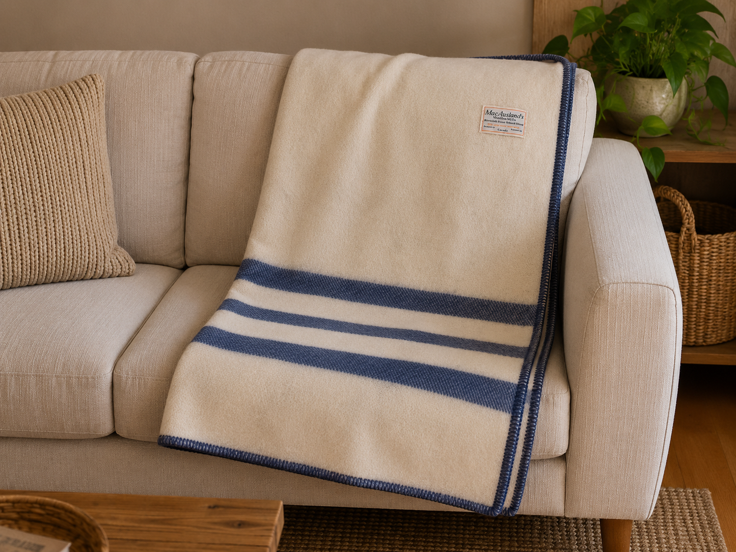 MacAusland Wool Blanket Queen Cream/Stripe🍁